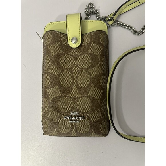 NWOT Coach North/South Phone Crossbody In Signature Canvas C7397 Khaki/Pale Lime - Picture 2 of 8